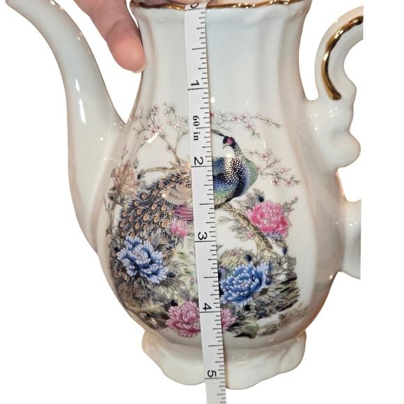 Heisei Japan Peacock Floral Porcelain Tea Set 15pc Gold Trim Teapot Cups Saucers - Picture 3 of 16